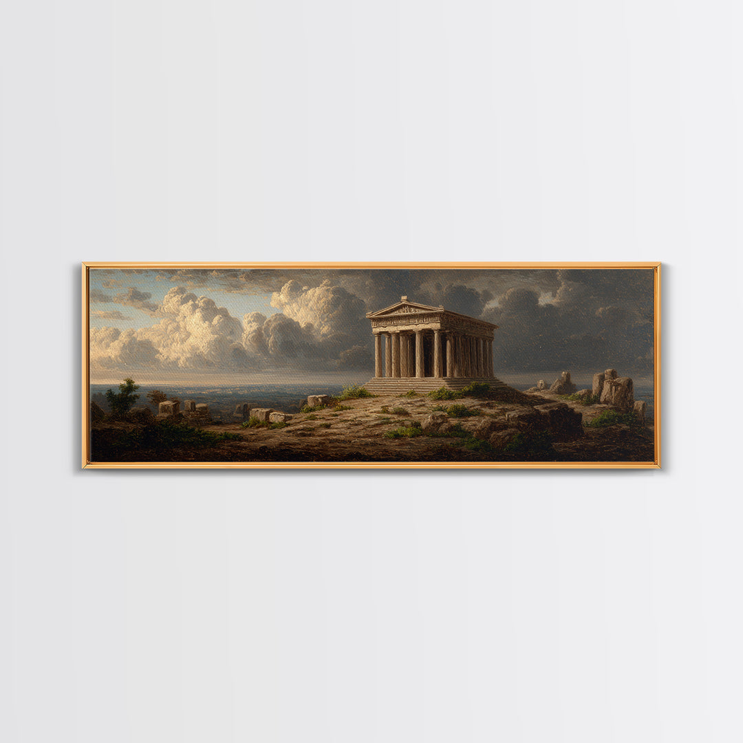 Ancient Greek Temple Under Storm Clouds Canvas Print, Classical Landscape Wall Art, European Decor, Fine Art Print, Office Decor