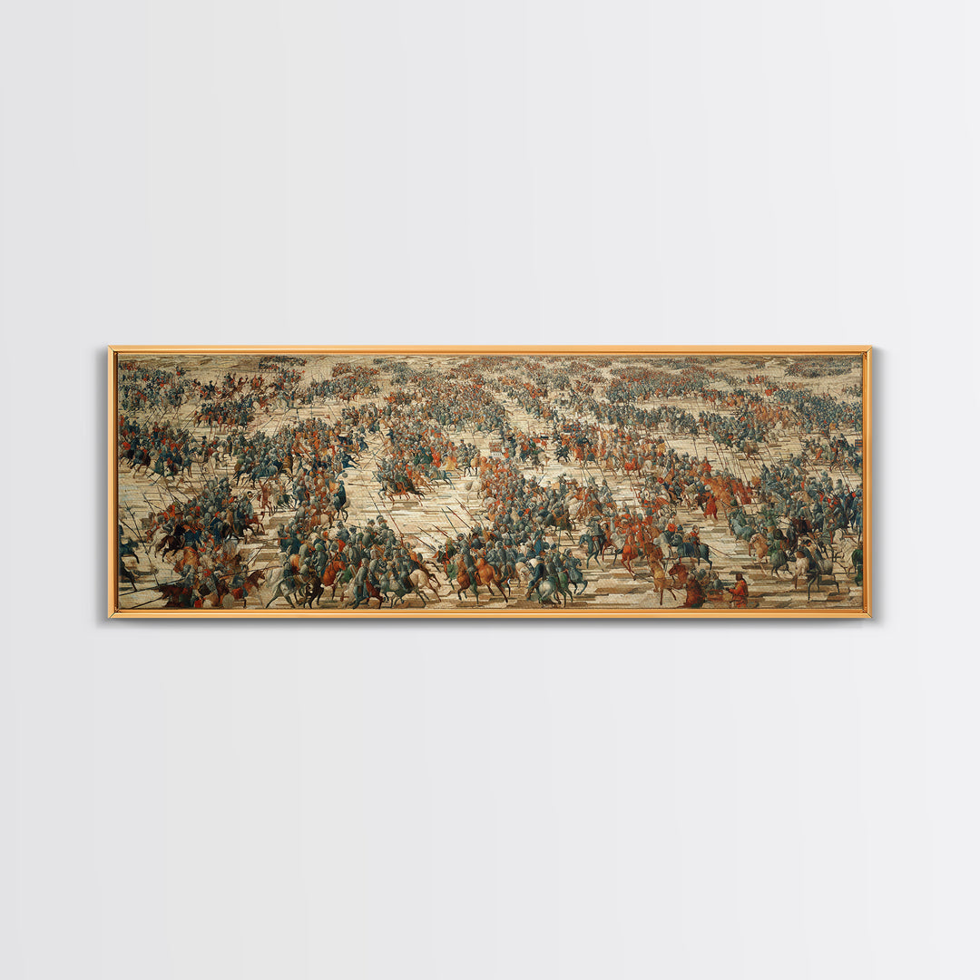 Vast Ancient Battlefield Wall Art, Epic Panoramic Battle Scene Canvas Print, Historical Army Decor For Large Living Room