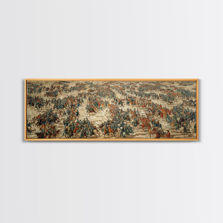 Vast Ancient Battlefield Wall Art, Epic Panoramic Battle Scene Canvas Print, Historical Army Decor For Large Living Room