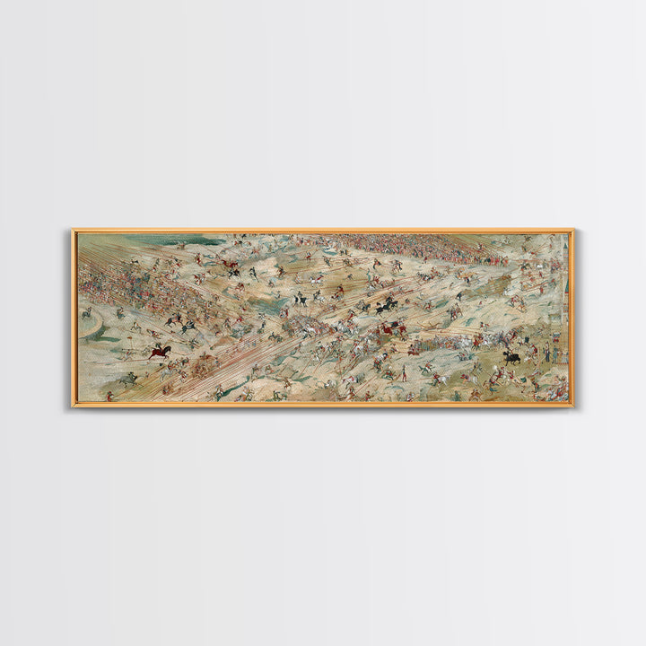 Panoramic Ancient Cavalry Battle Wall Art, Historical War Scene, Western Horse Decor, Large Horizontal Canvas Print Poster