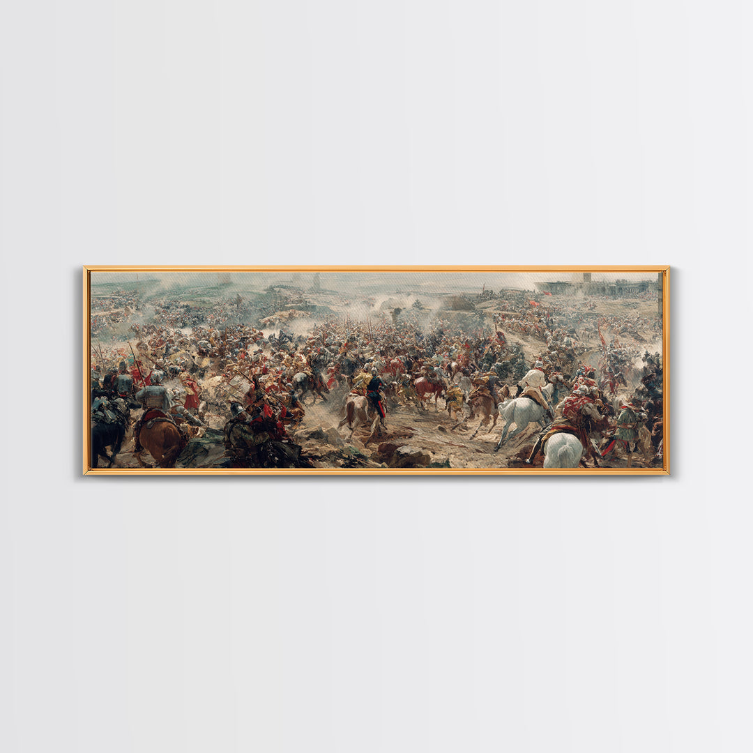 Epic Cavalry Charge Across Vast Battlefield Wall Art, Panoramic Historical Battle Canvas, Classical Living Room Decor Gift