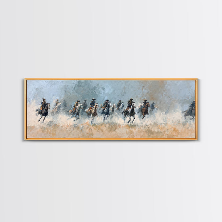 Galloping Horsemen Across Dusty Plains Canvas Print, Western Wall Art, Equestrian Decor, Rustic Living Room Wall Art, Horse Lover Gift