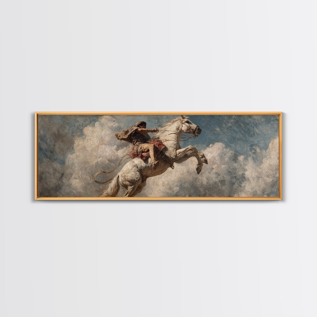Wild Rider On Rearing White Horse Wall Art, Western Canvas Print, Equestrian Decor, Rustic Masculine Living Room Art Gift