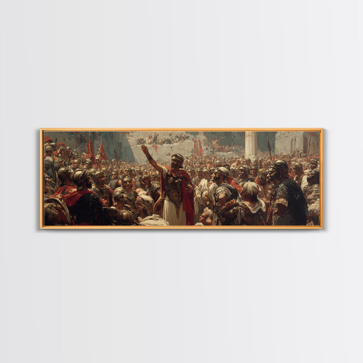 Roman General Addressing Legion Wall Art, Ancient Empire Framed Canvas Print, Historical Battle Decor For Study And Office