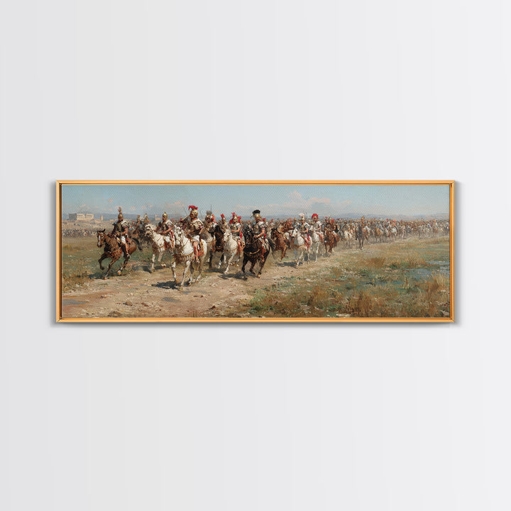 Charging Cavalry Across Open Field Wall Art, Equestrian Historical Canvas Print, Horse Lover Living Room Office Decor Gift
