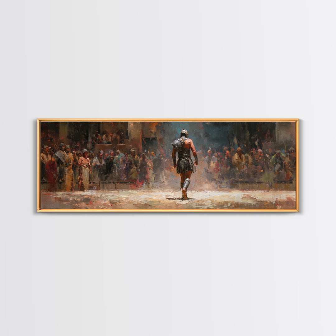 Lone Gladiator Arena Oil Painting Wall Art, Ancient Warrior Canvas, Roman Battle Decor, Dramatic Fantasy Print For Man Cave
