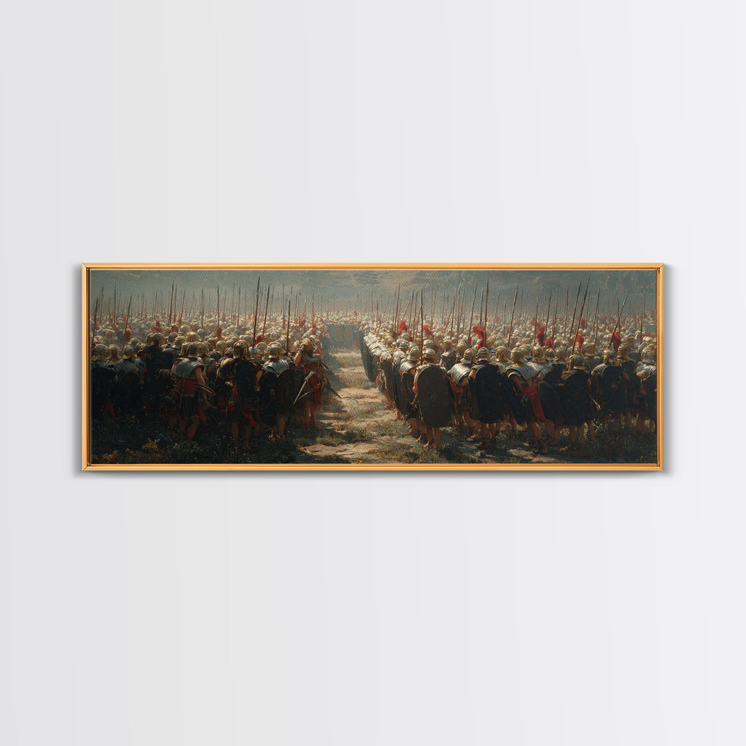 Ancient Army Spear Formation Wall Art, Panoramic Historical Battlefield Canvas, Masculine Office And Living Room Decor Gift