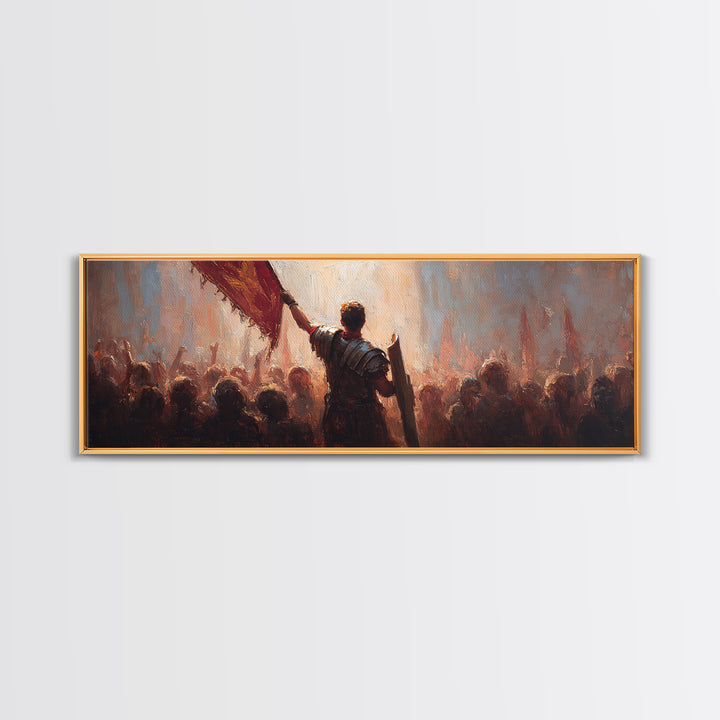 Commander Raising Red Banner Wall Art, Epic Army Battle Oil Painting Print, Historical Statement Decor For Living Room Art