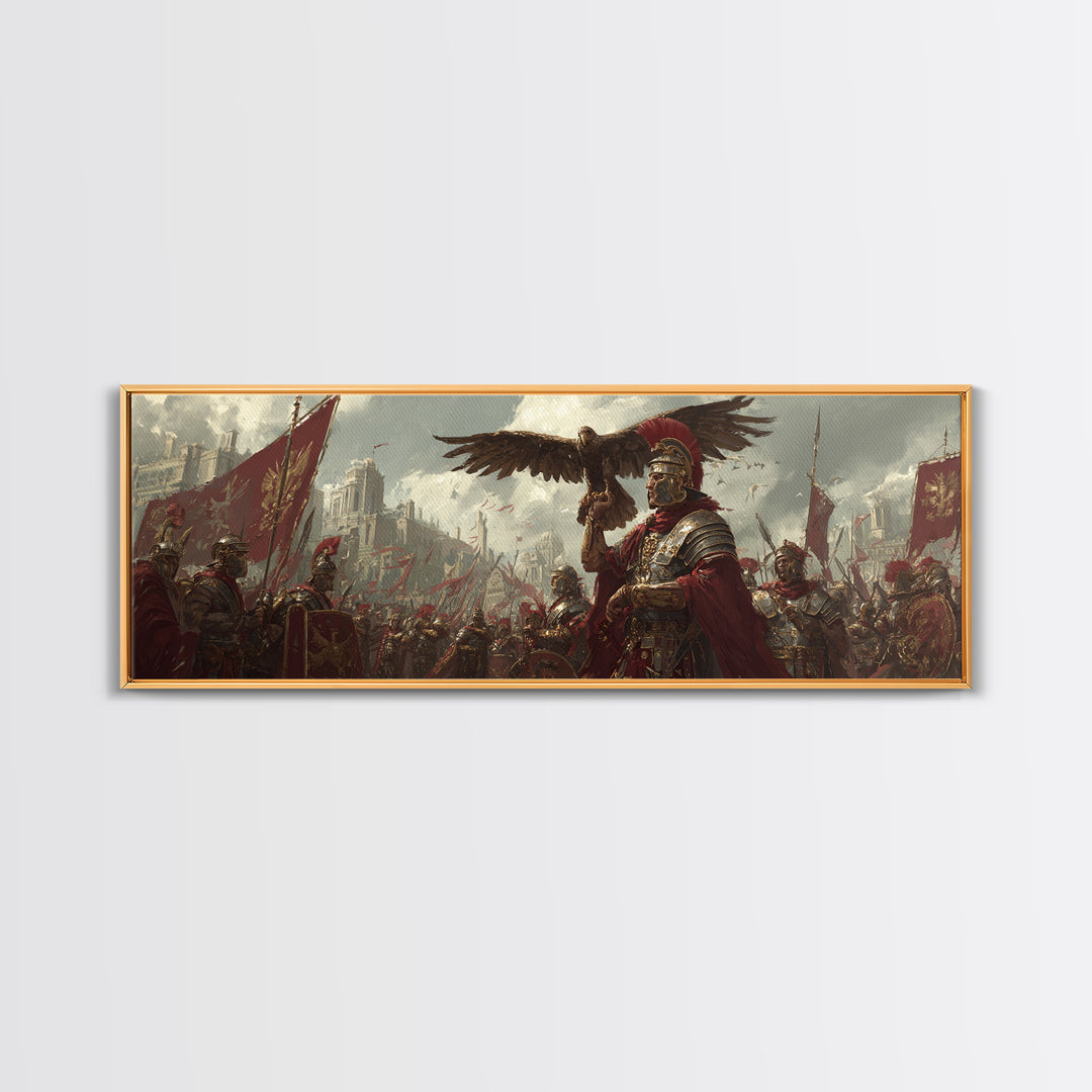Roman General With Eagle Standard Framed Canvas Print, Ancient Legion Wall Art, Historical Battle Decor, Gift For Him, Office Poster
