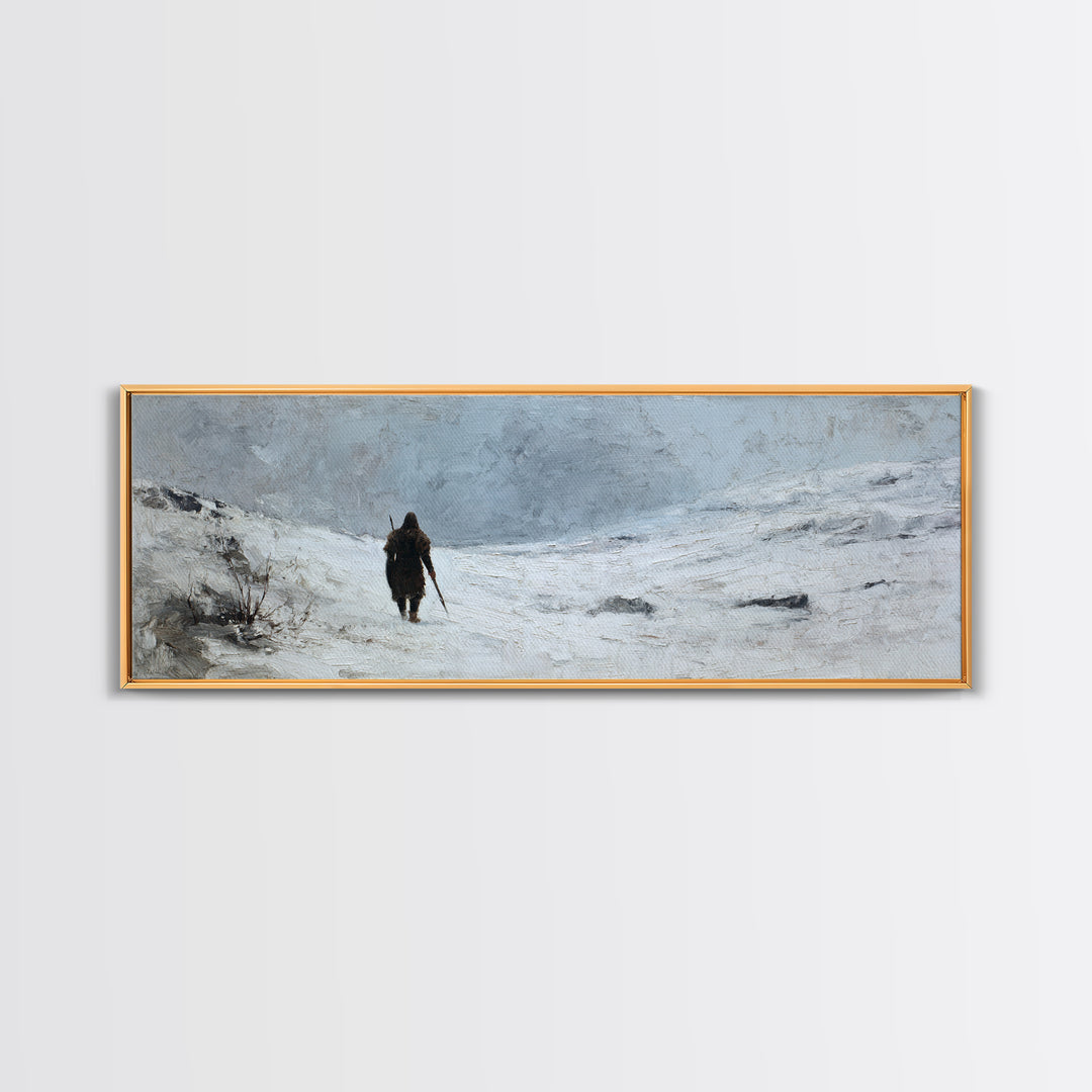 Lone Traveler In Snowy Winter Valley Canvas Print, Minimalist Landscape Wall Art, Nordic Decor, Calming Wall Decor, Bedroom Art