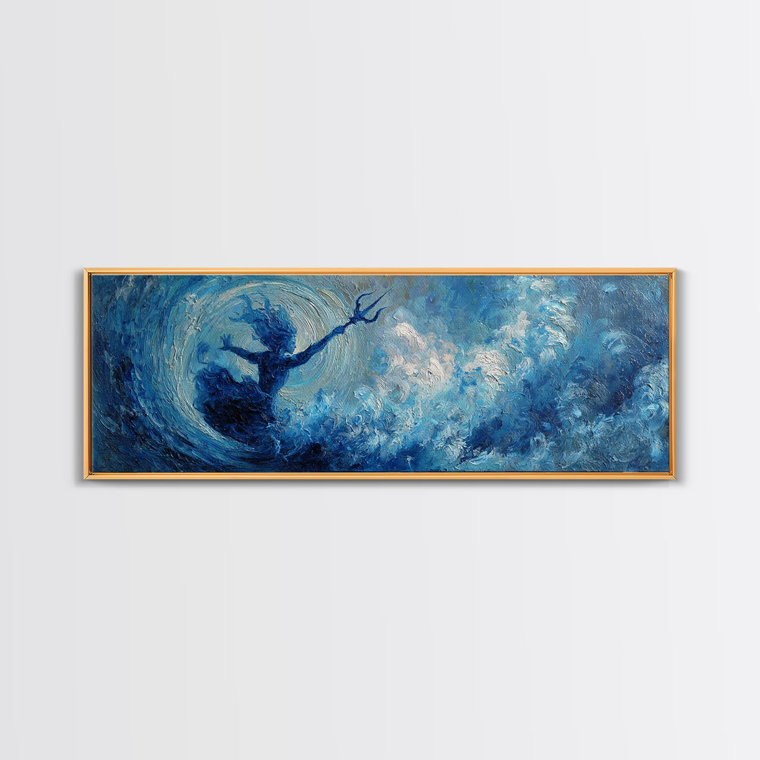 Blue Storm Sea Goddess Canvas Print, Mystical Ocean Wave Fantasy Art, Coastal Wall Decor, Ethereal Statement Artwork For Bedroom