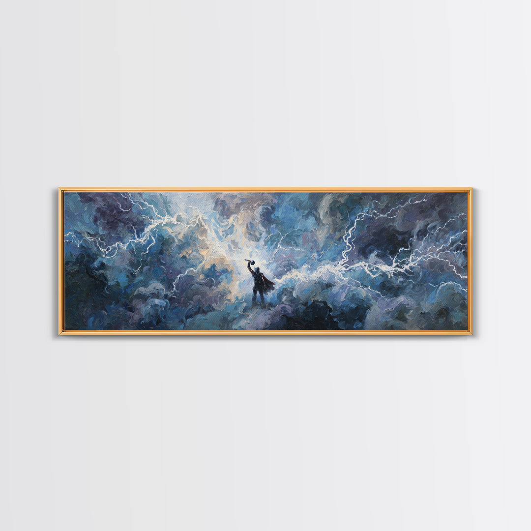Storm God In Lightning Clouds Canvas Print, Norse Mythology Wall Art, Epic Fantasy Decor, Dramatic Spiritual Artwork Gift