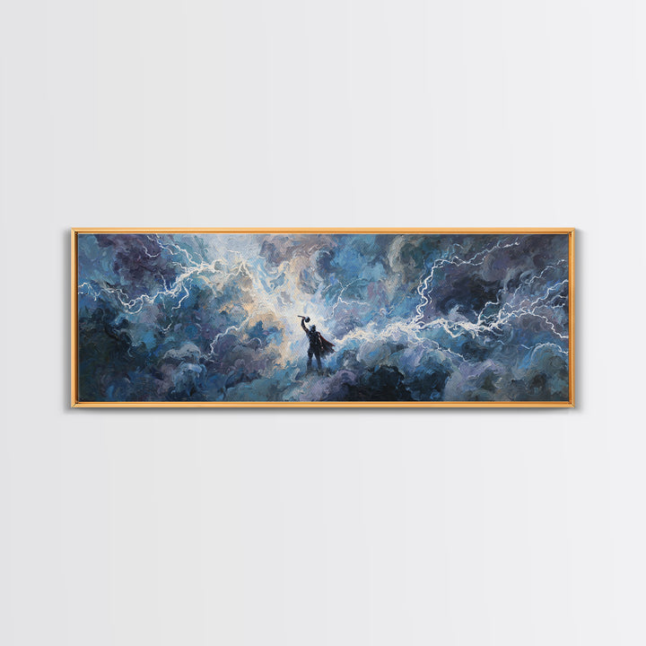 Storm God In Lightning Clouds Canvas Print, Norse Mythology Wall Art, Epic Fantasy Decor, Dramatic Spiritual Artwork Gift