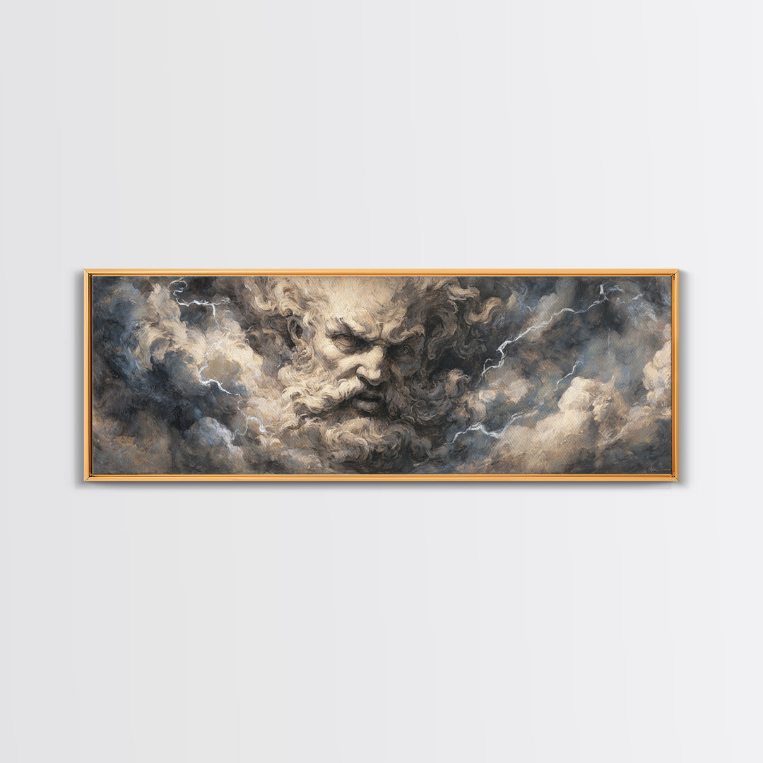 Storm God Face In Thunderclouds Wall Art, Mythological Canvas Print, Dramatic Baroque Decor, Dark Academia Fine Art Print