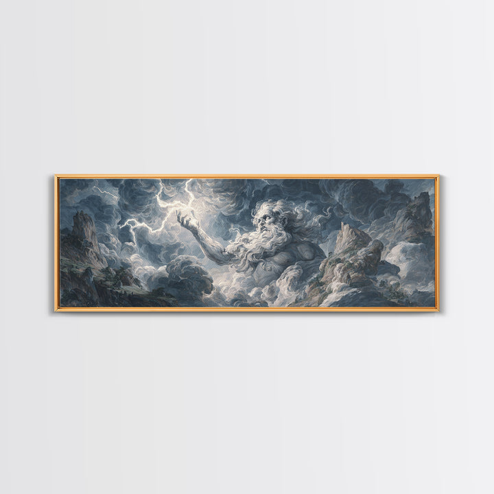 Mythic Storm God In Mountain Clouds Wall Art, Baroque Fantasy Landscape, Lightning Canvas Print, Dramatic Moody Decor, Large Art