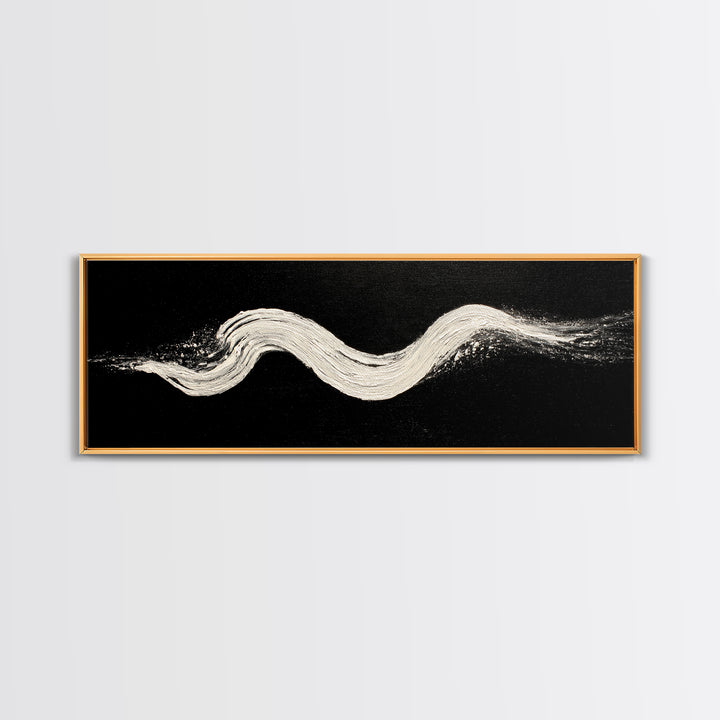 Black And White Brushstroke Wall Art, Minimalist Abstract Canvas Print, Textured Modern Decor, Large Horizontal Art Print