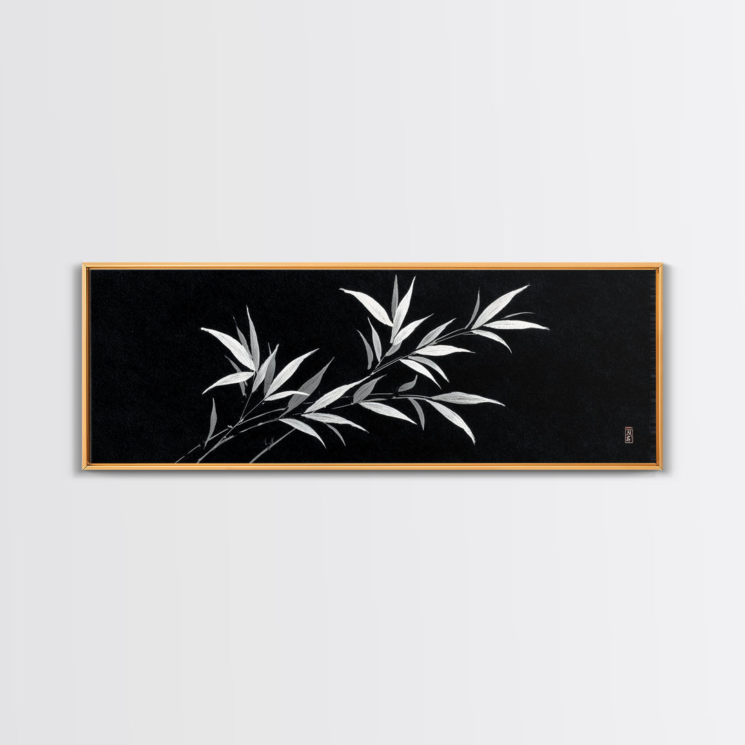 Black And White Bamboo Wall Art, Japanese Botanical Canvas Print, Minimalist Ink Painting, Zen Decor, Japandi Home Decor