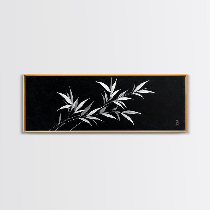 Black And White Bamboo Wall Art, Japanese Botanical Canvas Print, Minimalist Ink Painting, Zen Decor, Japandi Home Decor