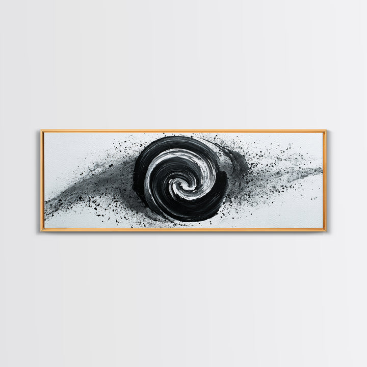 Black And White Spiral Wall Art, Abstract Ink Brush Circle Canvas Print, Monochrome Modern Office Decor, Minimalist Art Print