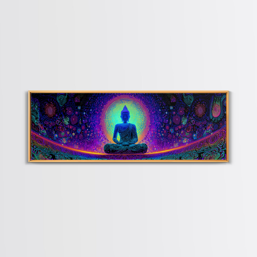 Psychedelic Buddha Mandala Wall Art, Rainbow Meditation Decor, Spiritual Canvas Print, Yoga Studio, Maximalist Wall Decor