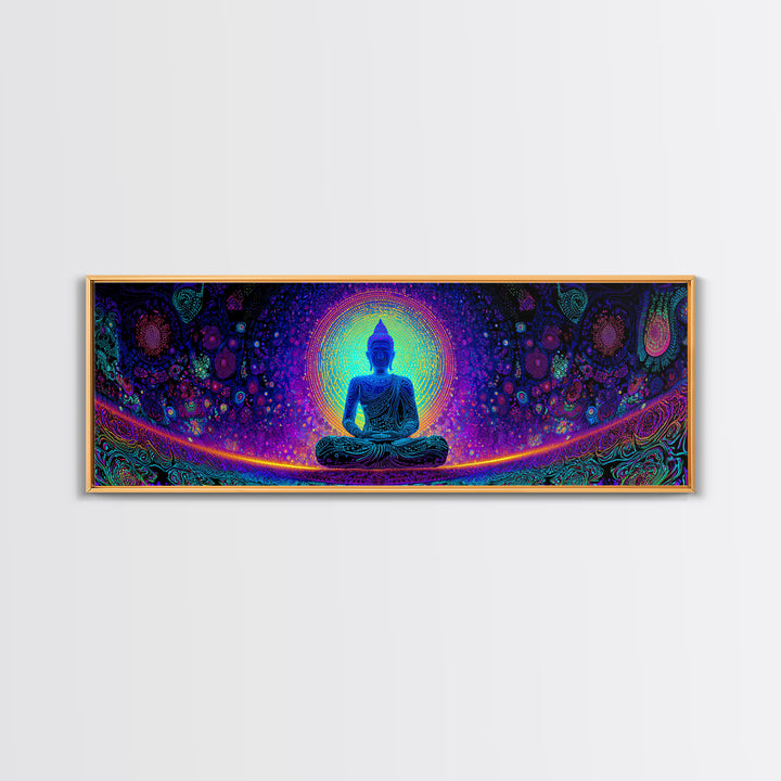 Psychedelic Buddha Mandala Wall Art, Rainbow Meditation Decor, Spiritual Canvas Print, Yoga Studio, Maximalist Wall Decor
