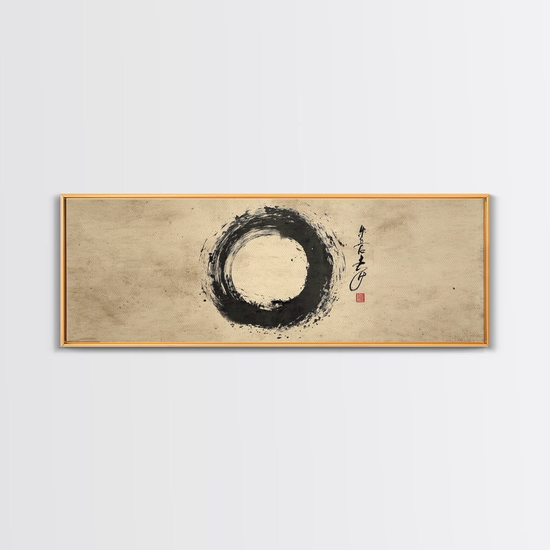 Zen Enso Ink Circle Canvas Print, Japanese Calligraphy Wall Art, Minimalist Black And White Decor, Meditation Room Art, Zen Gift