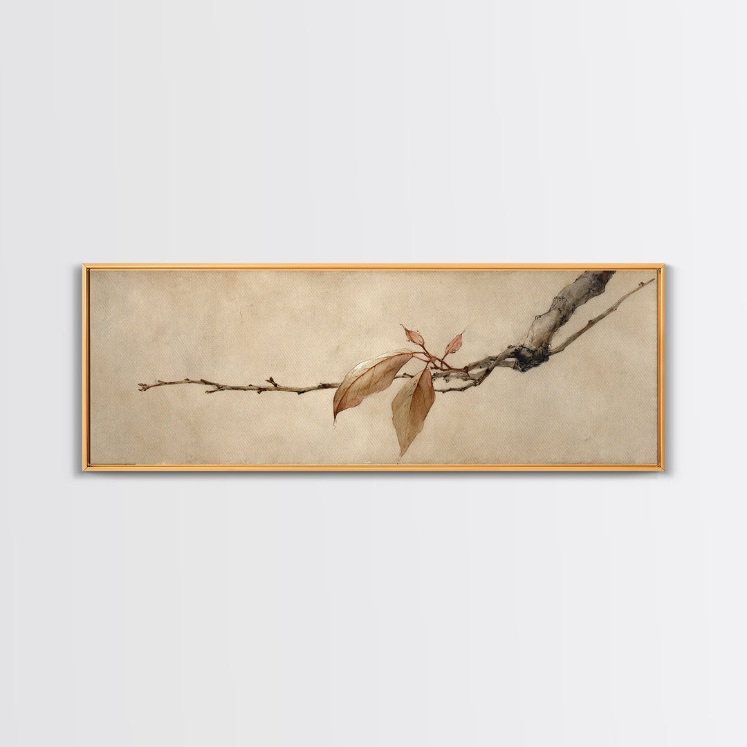 Sepia Autumn Branch Wall Art, Wabi Sabi Botanical Print, Japanese Inspired Decor, Neutral Nature Art, Framed Canvas Print