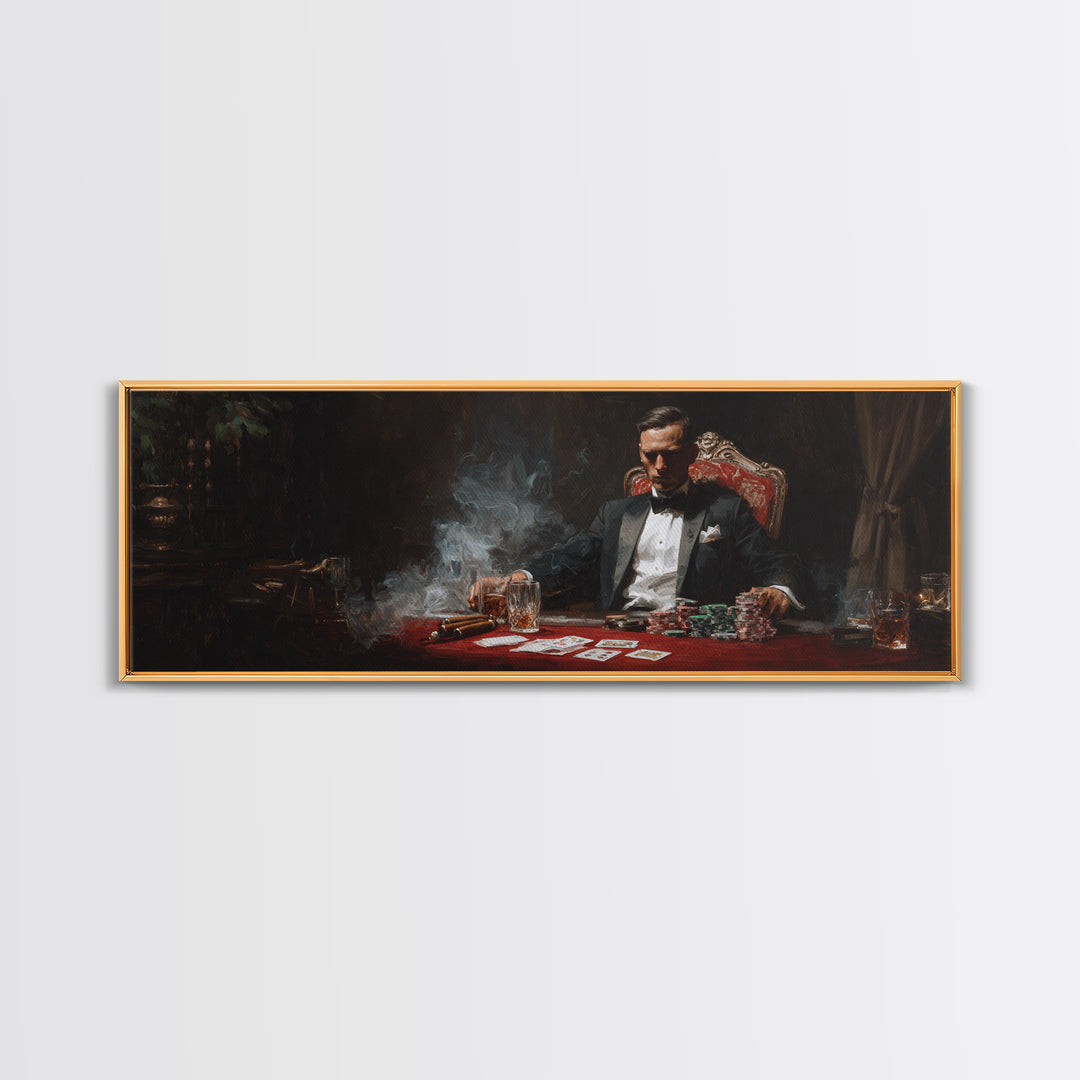 Moody Tuxedo Poker Player Framed Canvas Print, Casino Wall Art, Speakeasy Decor, Man Cave, Dark Academia Gift For Him Wall Decor
