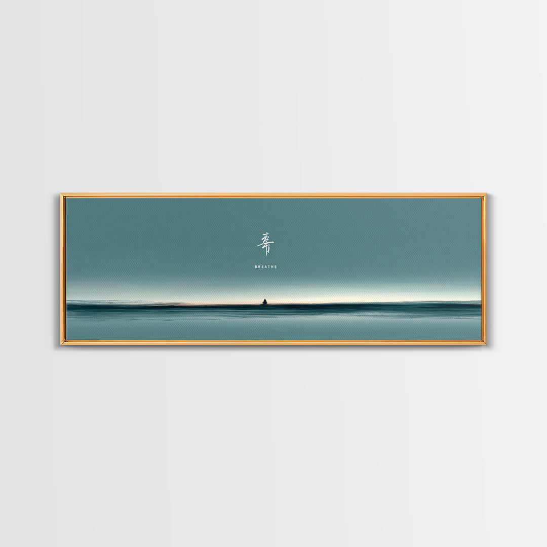 Minimal Teal Ocean Horizon With Tiny Sailboat Wall Art, Japandi Seascape Print, Calm Coastal Office Decor Gift For Home Decor