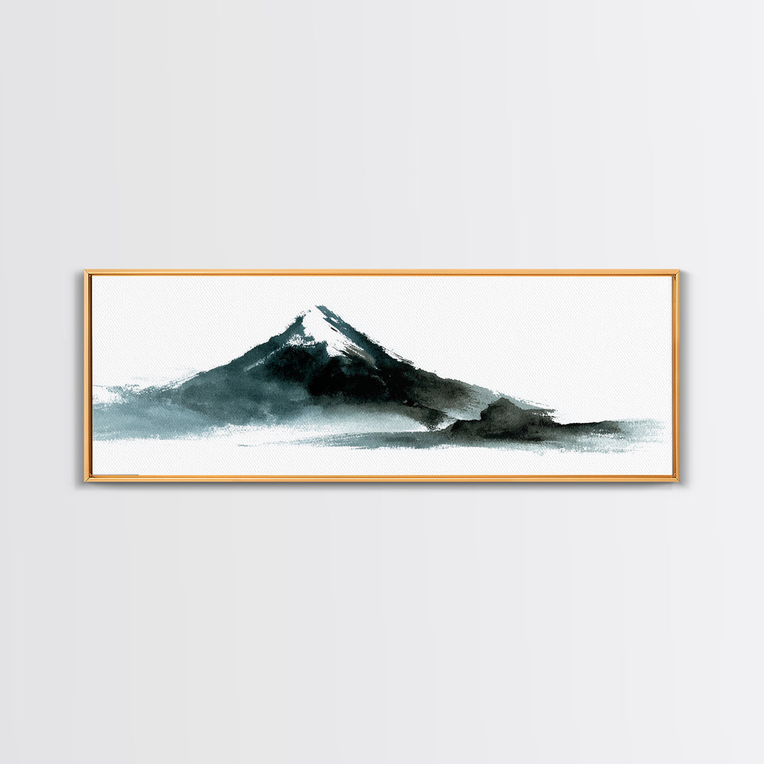 Minimalist Black Ink Mountain Landscape Wall Art, Japanese Canvas Print, Zen Decor, Neutral Office Decor, Mountain Art Print