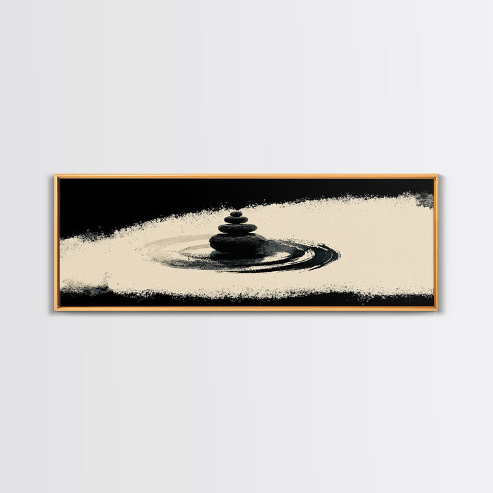 Minimal Zen Stone Stack In Black Ink Circle, Minimalist Wall Art, Japandi Wall Decor, Meditation Room Decor, Spa Home Decor