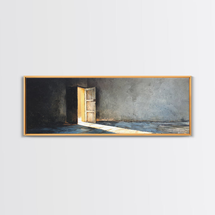 Sunlit Open Door In Moody Concrete Room Wall Art, Wabi Sabi Minimalist Print, Textured Neutral Decor For Living Room, Home Decor