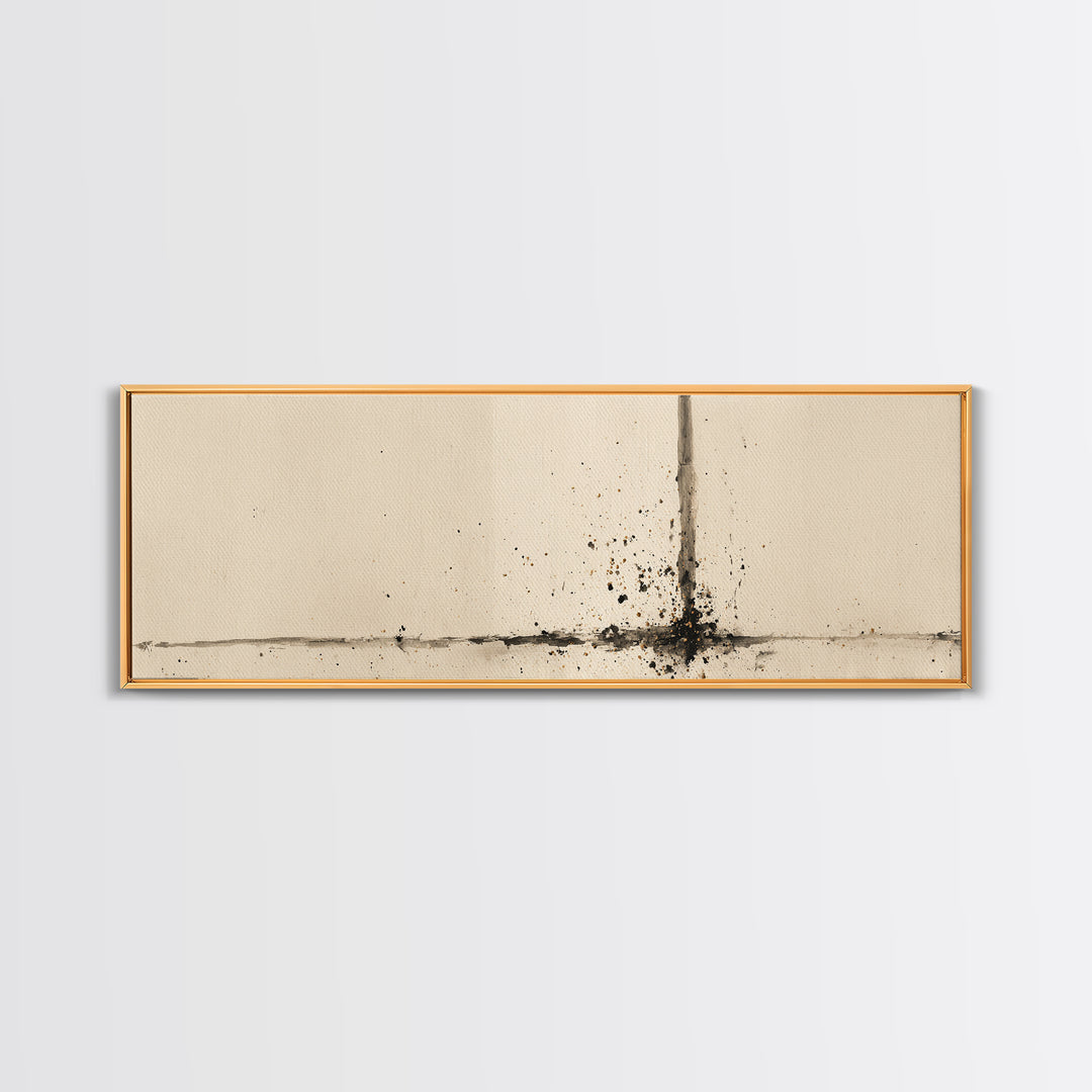 Minimal Ink Line Wall Art, Beige Abstract Canvas Print, Wabi Sabi Neutral Decor, Large Modern Minimalist Office Art Print