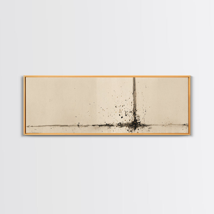 Minimal Ink Line Wall Art, Beige Abstract Canvas Print, Wabi Sabi Neutral Decor, Large Modern Minimalist Office Art Print
