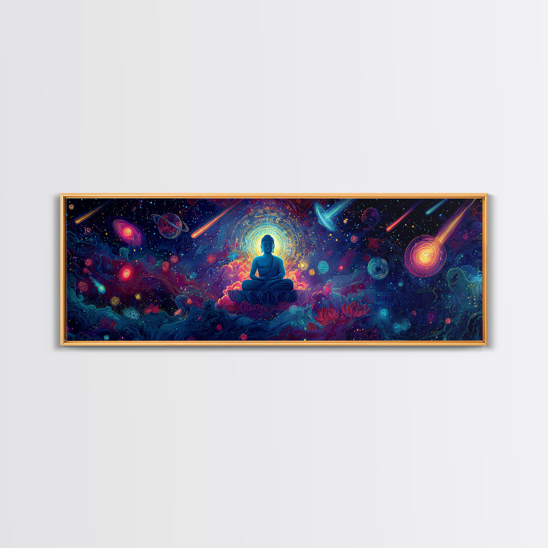 Cosmic Meditating Buddha In Galaxy Clouds Wall Art, Celestial Art, Psychedelic Space Decor, Spiritual Canvas Print, Zen Home Decor