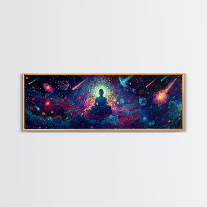 Cosmic Meditating Buddha In Galaxy Clouds Wall Art, Celestial Art, Psychedelic Space Decor, Spiritual Canvas Print, Zen Home Decor