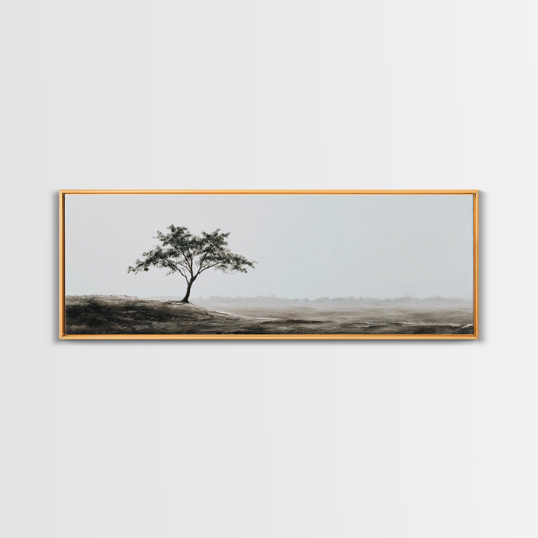 Lone Tree Misty Minimalist Wall Art, Black And White Landscape Print, Neutral Wall Decor, Japandi Office Art, Calming Decor