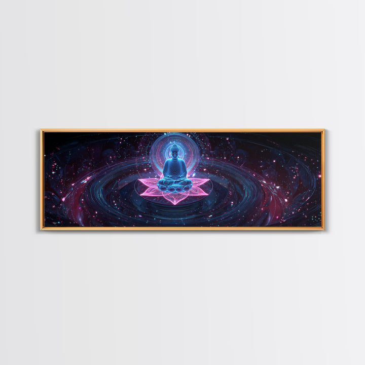 Cosmic Buddha Lotus Meditation Canvas Print, Celestial Wall Art, Psychedelic Galaxy Decor, Spiritual Yoga Room Artwork Gift