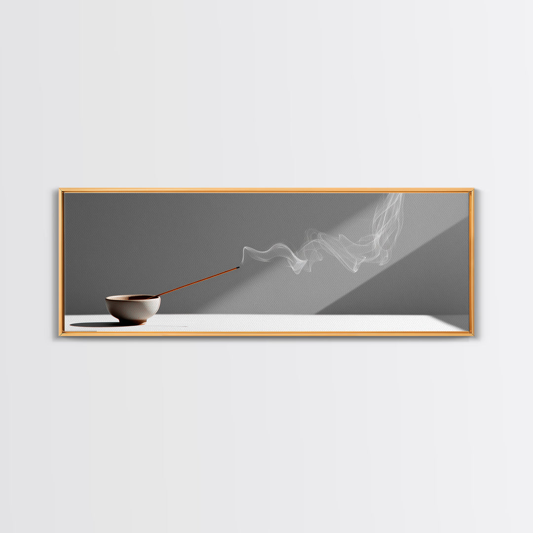 Minimal Incense Bowl With White Smoke Wall Art, Zen Meditation Decor, Japandi Minimalist Print For Spa Or Yoga Room, Home Decor