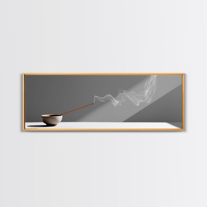 Minimal Incense Bowl With White Smoke Wall Art, Zen Meditation Decor, Japandi Minimalist Print For Spa Or Yoga Room, Home Decor