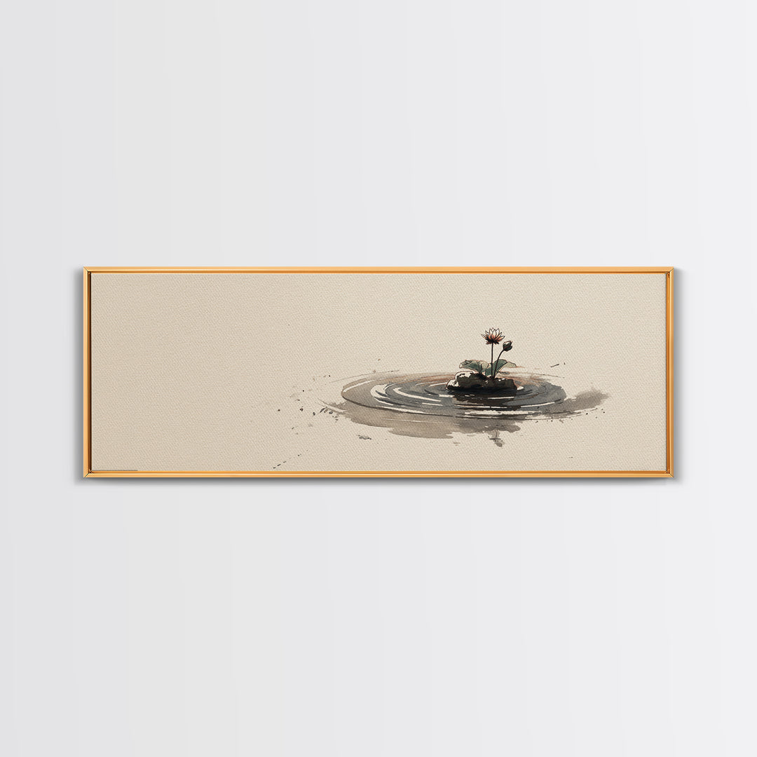Minimal Zen Water Ripple With Tiny Flower Canvas Print, Wabi Sabi Wall Art, Japandi Decor, Neutral Minimalist Home Decor