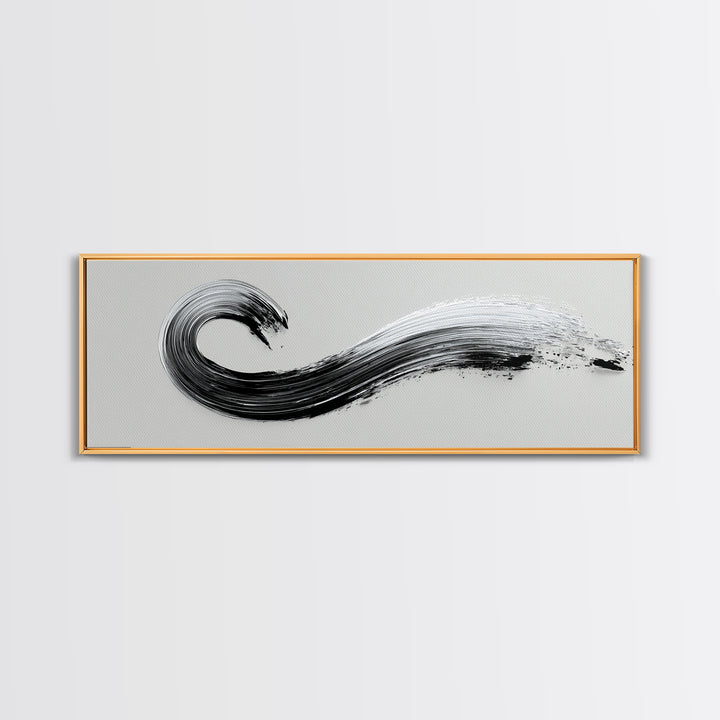 Black Ink Wave Canvas Print, Minimalist Wall Art, Japanese Sumi Painting, Abstract Line Art, Neutral Decor, Zen Office Poster