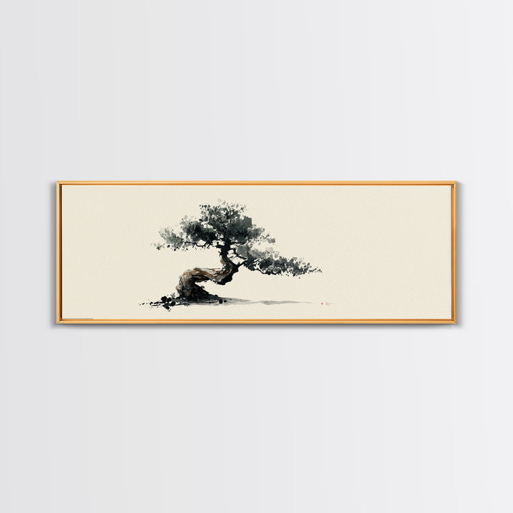 Minimalist Bonsai Tree Wall Art, Japanese Ink Painting Print, Zen Home Decor, Japandi Office Art, Calming Nature Canvas Print