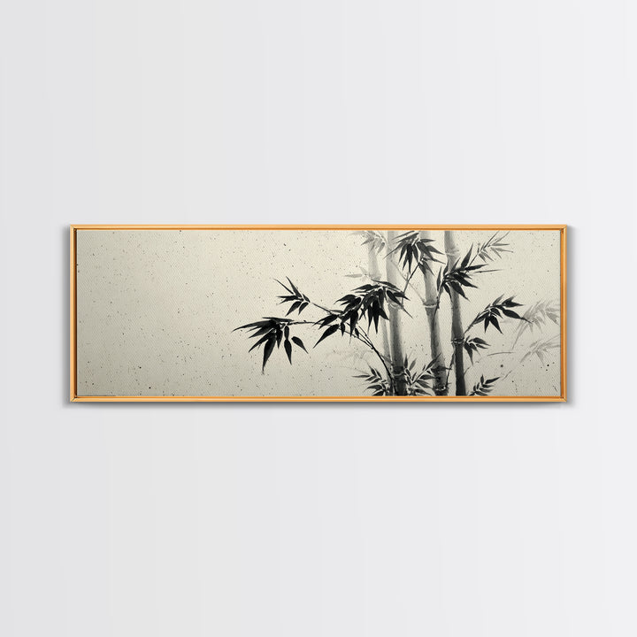 Minimalist Black Ink Bamboo Wall Art, Japanese Sumi Brush Canvas Print, Zen Botanical Decor For Calm Living Room Wall Decor