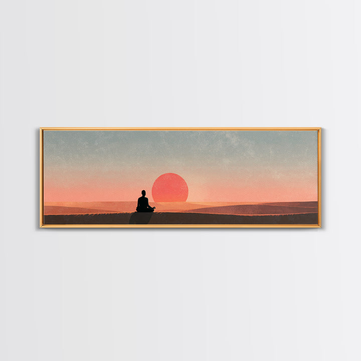 Serene Meditation Sunset Canvas Print, Minimalist Zen Wall Art, Calming Desert Landscape Decor, Yoga Room Spiritual Poster