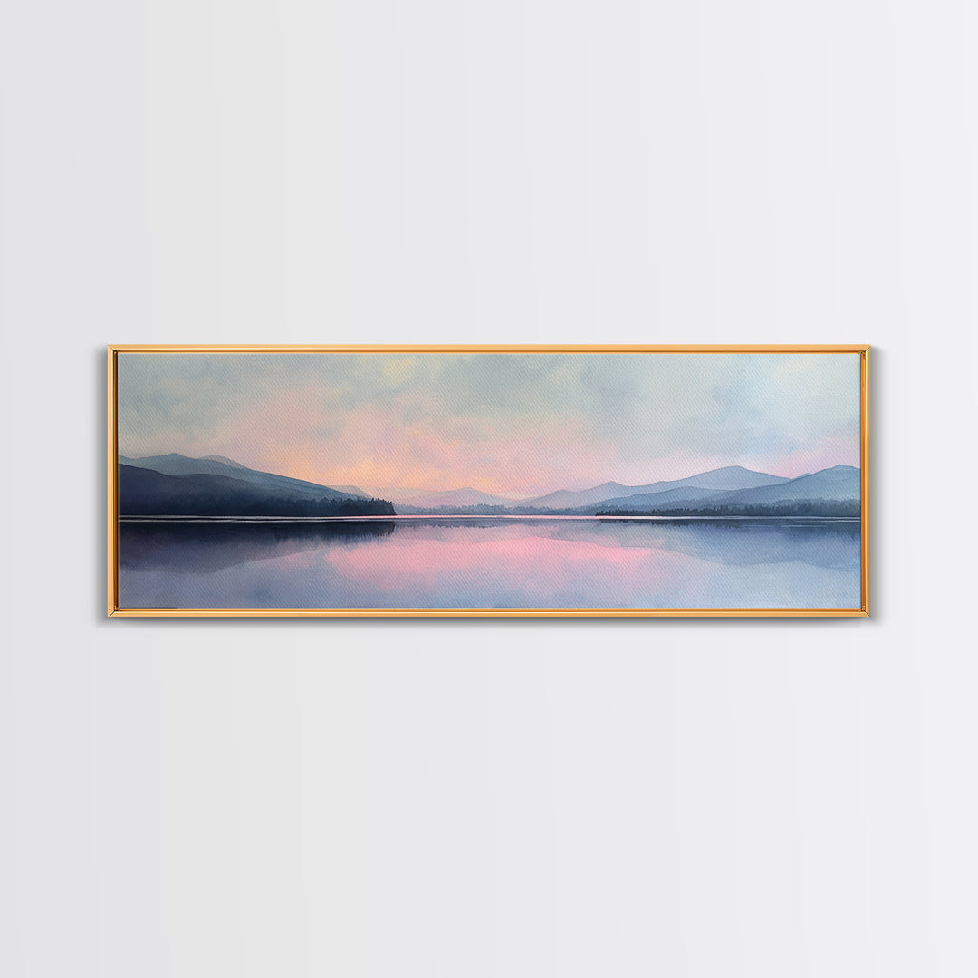 Misty Pastel Lake And Mountains Wall Art, Calming Landscape Print, Minimalist Wall Art, Blue Bedroom Art, Serene Japandi Decor
