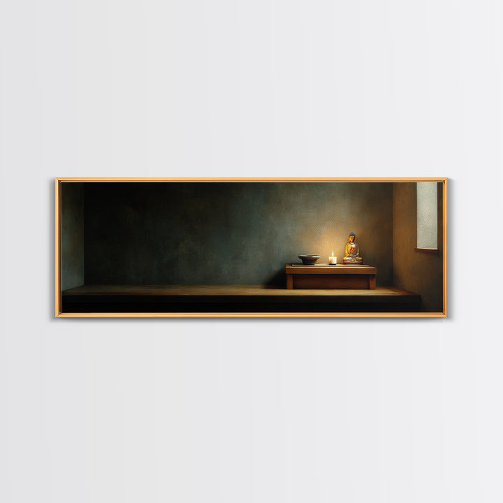 Quiet Buddha Altar With Candle Framed Canvas Print, Calming Meditation Room Wall Art, Zen Home Decor, Spiritual Gift For Her