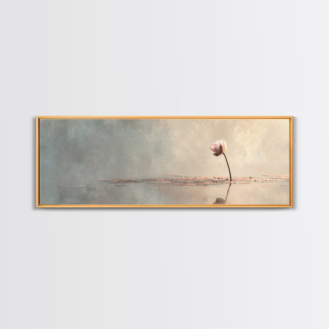 Single Lotus On Still Water Wall Art, Minimalist Floral Canvas Print, Neutral Zen Decor, Japandi Meditation Room Art Print