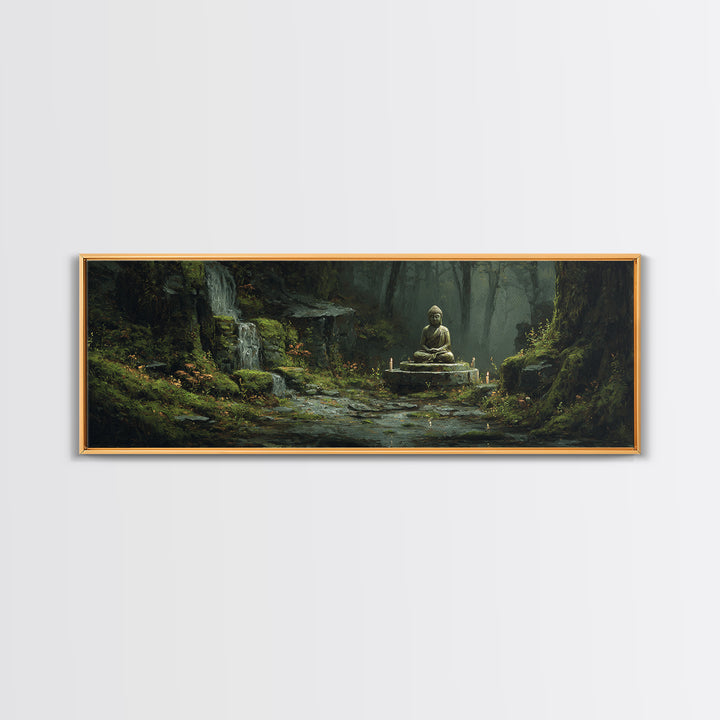 Mossy Forest Buddha Sanctuary, Zen Wall Art, Meditation Canvas Print, Serene Nature Decor, Spa And Yoga Room Decor, Home Decor