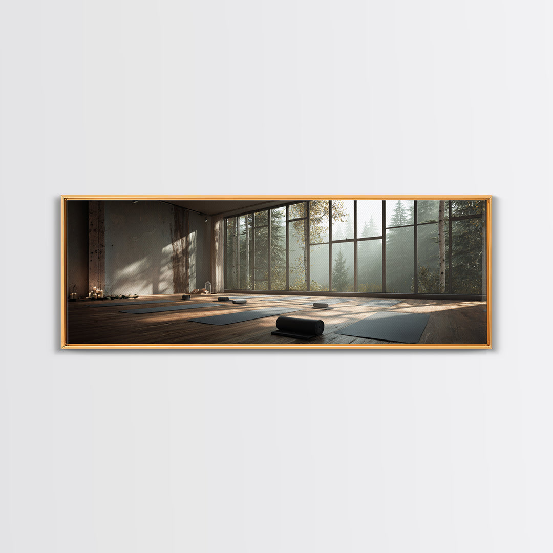 Serene Forest Yoga Studio Wall Art, Panoramic Zen Meditation Canvas Print For Spa Decor, Wellness Room, Calming Home Decor